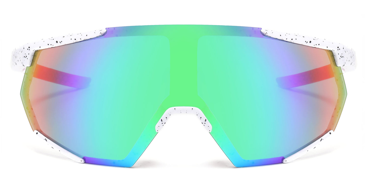 2688 - Semi Rimless Color Mirror One Piece Shield Lens Sports Plastic Sunglasses