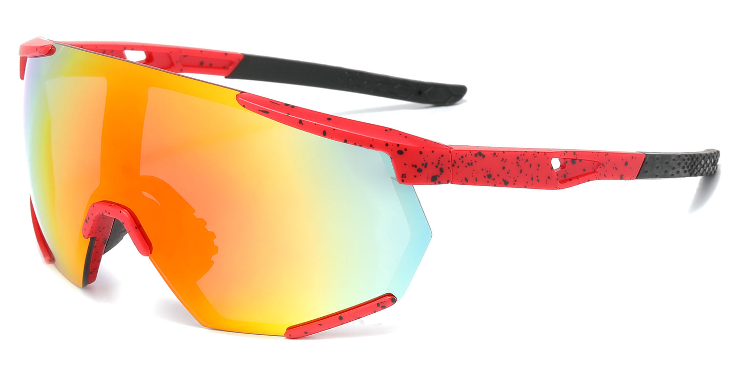 2688 - Semi Rimless Color Mirror One Piece Shield Lens Sports Plastic Sunglasses