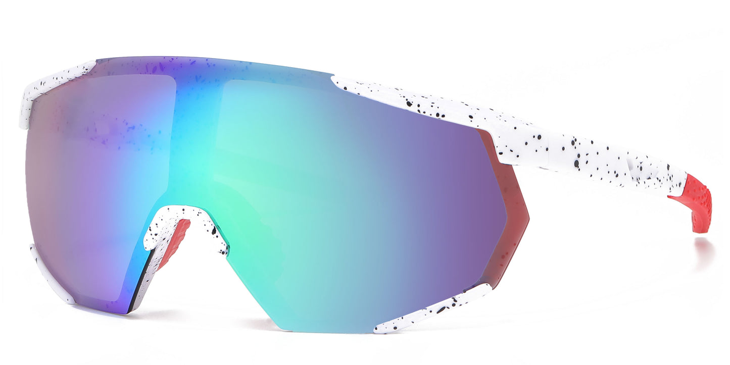 2688 - Semi Rimless Color Mirror One Piece Shield Lens Sports Plastic Sunglasses