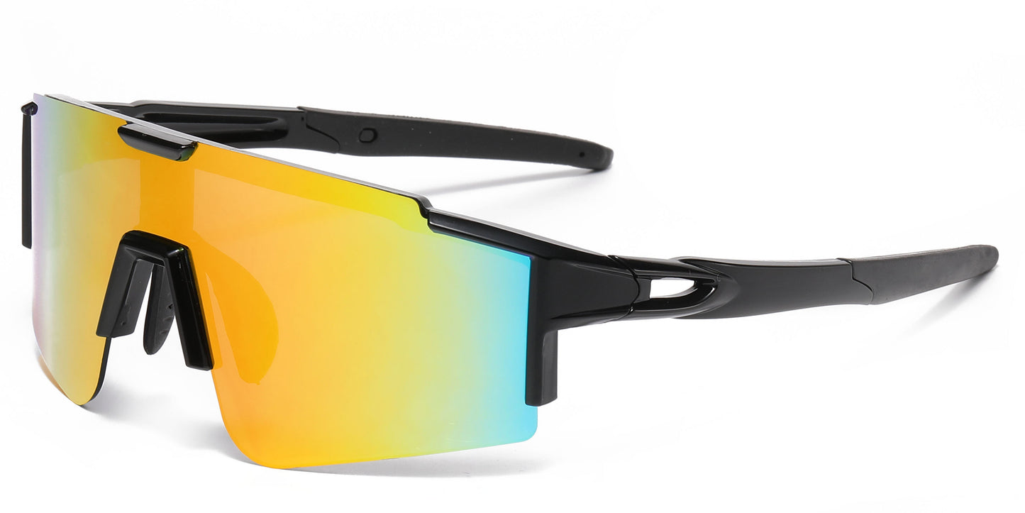 2689 - Semi Rimless Sports Shield Plastic Sunglasses with Color Mirror Lens