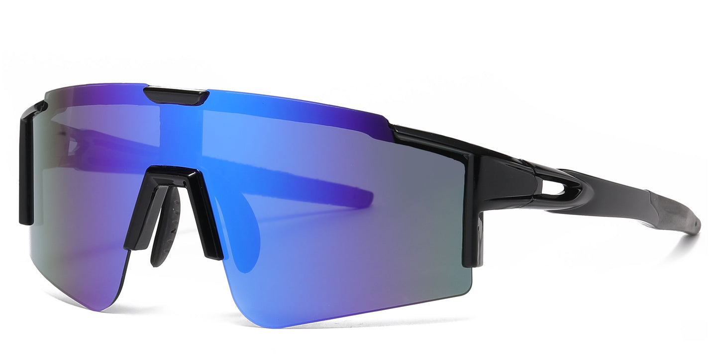 2689 - Semi Rimless Sports Shield Plastic Sunglasses with Color Mirror Lens