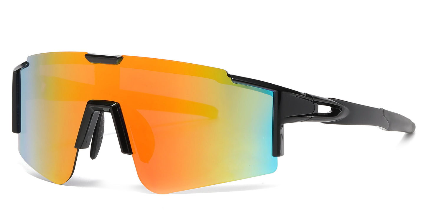 2689 - Semi Rimless Sports Shield Plastic Sunglasses with Color Mirror Lens