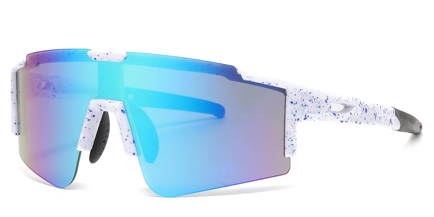 2689 - Semi Rimless Sports Shield Plastic Sunglasses with Color Mirror Lens