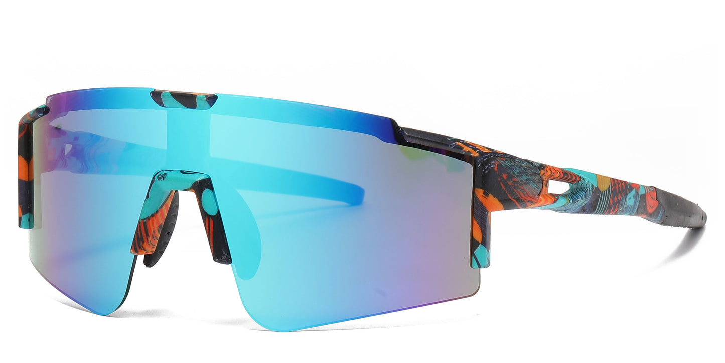 2689 - Semi Rimless Sports Shield Plastic Sunglasses with Color Mirror Lens