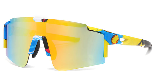 2689 - Semi Rimless Sports Shield Plastic Sunglasses with Color Mirror Lens