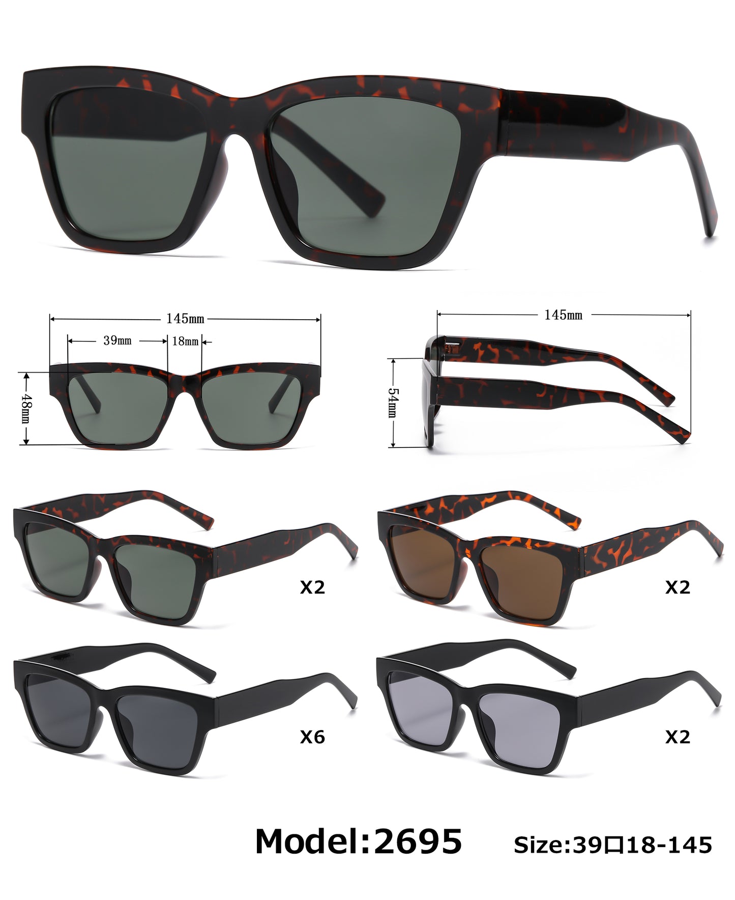 2695 - Square Fashion Plastic Sunglasses