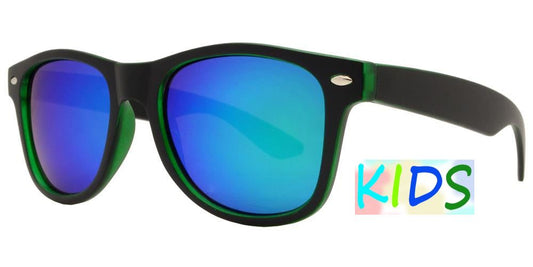 4567-5 - Kids Horn Rimmed Inner Matte Transparent Sunglasses with Color Mirror Lens