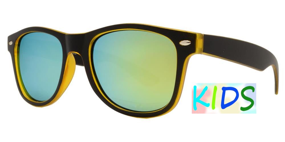 4567-5 - Kids Horn Rimmed Inner Matte Transparent Sunglasses with Color Mirror Lens