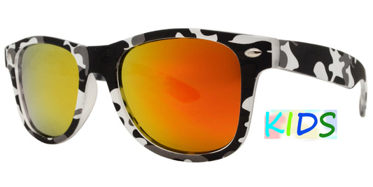 4567 Camo RV - Kids Classic Horn Rimmed Camo Print Sunglasses with Color Mirrored Lens