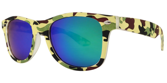 4567 Camo RV - Kids Classic Horn Rimmed Camo Print Sunglasses with Color Mirrored Lens