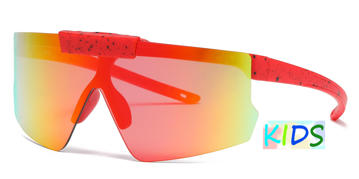 4586 - Kids Sport One Piece Flip Up Lens Shield Sunglasses with Color Mirrored Lens