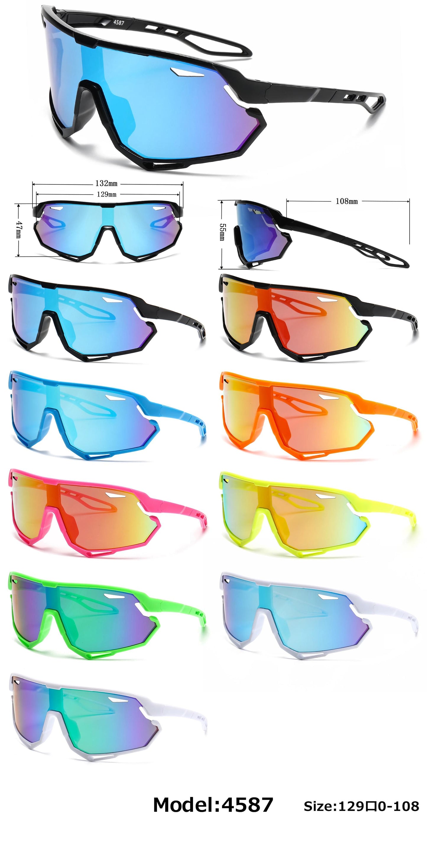 4587 - Kids Sport One Piece shield Sunglasses with Color Mirrored Lens