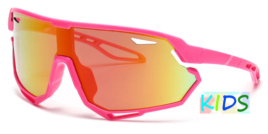 4587 - Kids Sport One Piece shield Sunglasses with Color Mirrored Lens