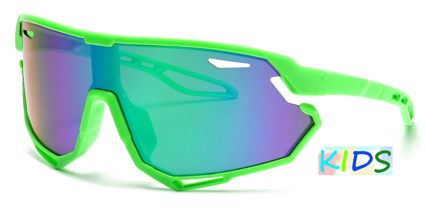 4587 - Kids Sport One Piece shield Sunglasses with Color Mirrored Lens