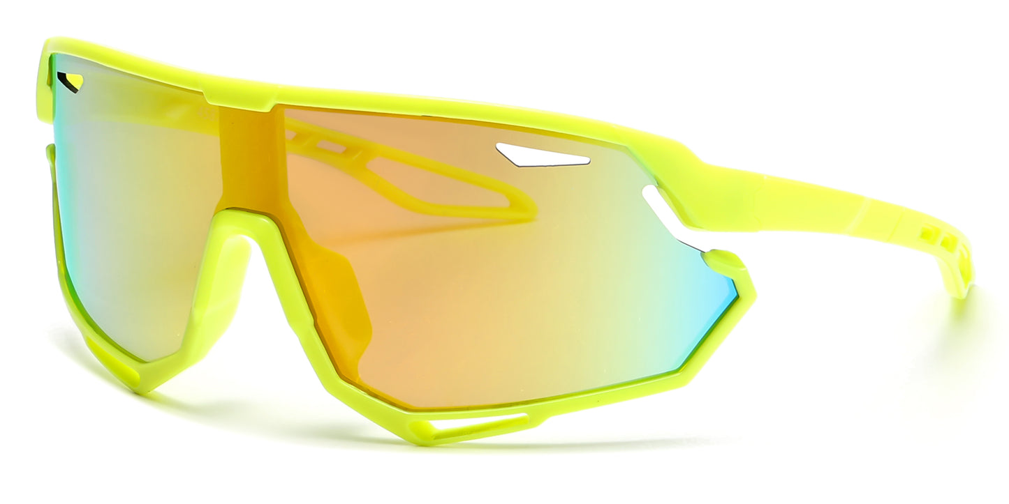 4587 - Kids Sport One Piece shield Sunglasses with Color Mirrored Lens