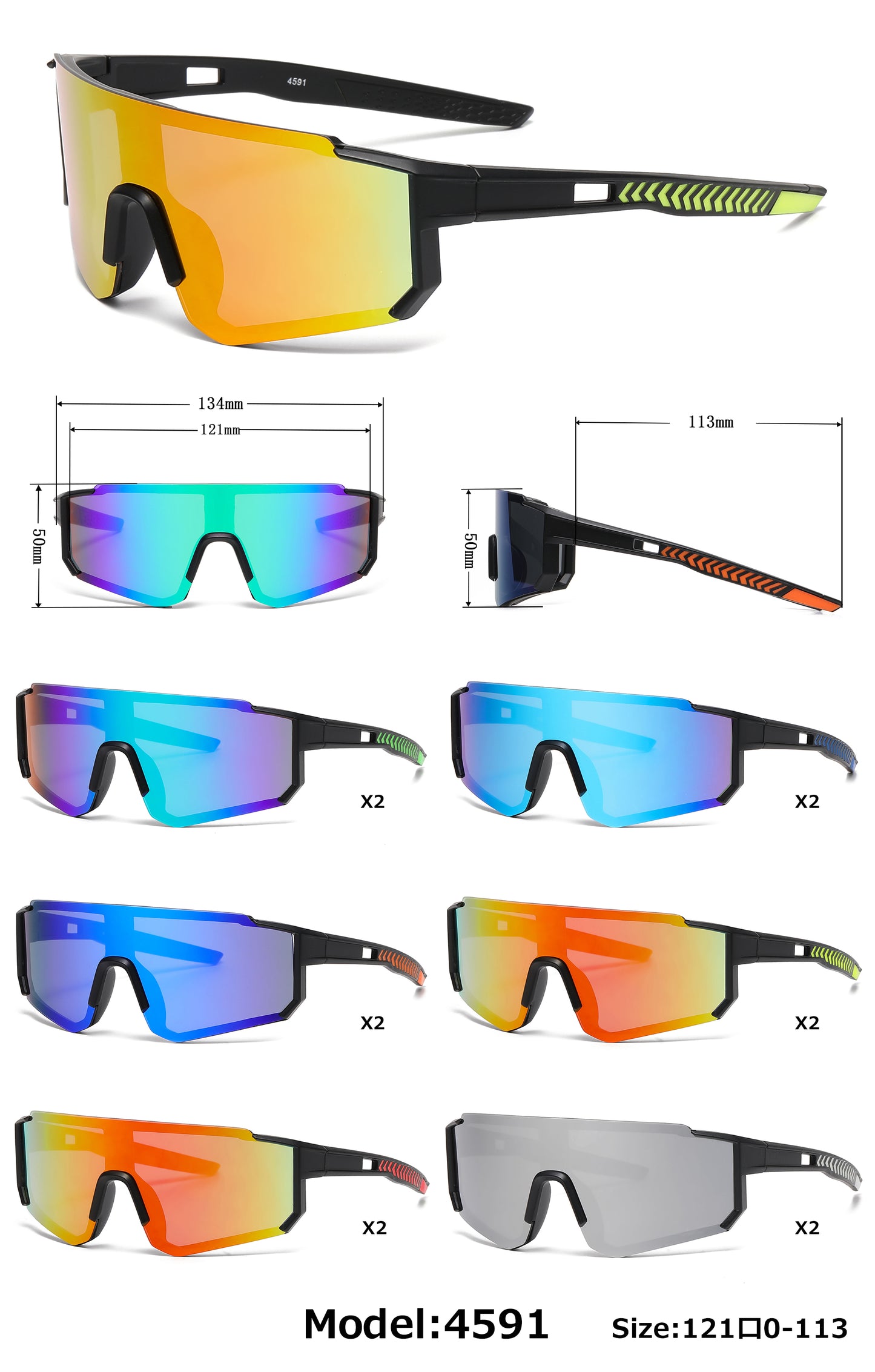 4591 - Kids Semi Rimless Color Mirror One Piece Shield Lens Sports Kids Sunglasses