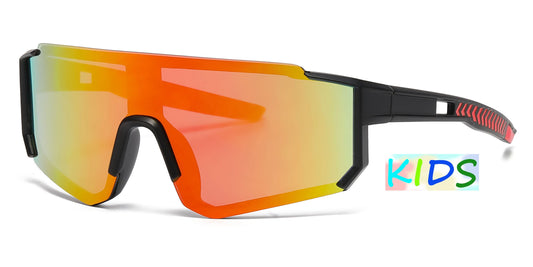 4591 - Kids Semi Rimless Color Mirror One Piece Shield Lens Sports Kids Sunglasses