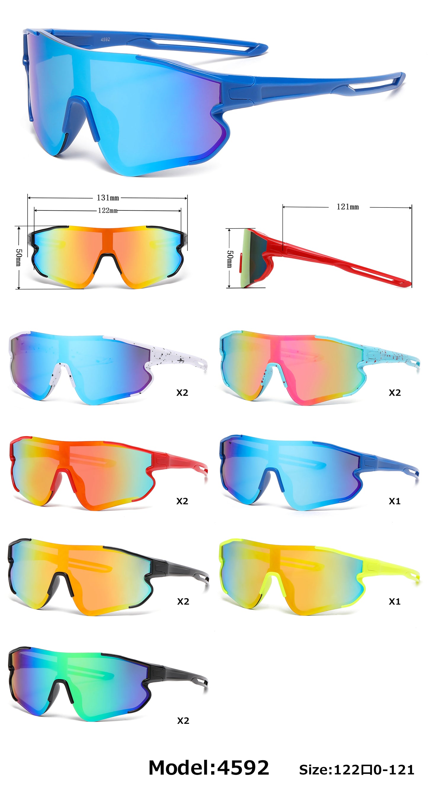 4592 - Kids Semi Rimless Color Mirror One Piece Shield Sports Kids Plastic Sunglasses