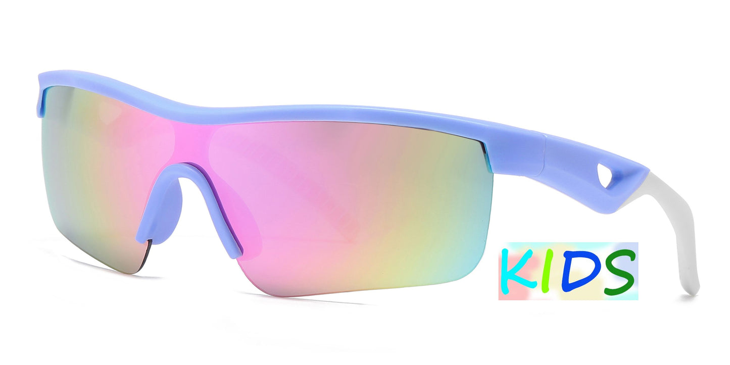 4593 -  Kids Sports Semi Rimless One Piece Lens Plastic Sunglasses