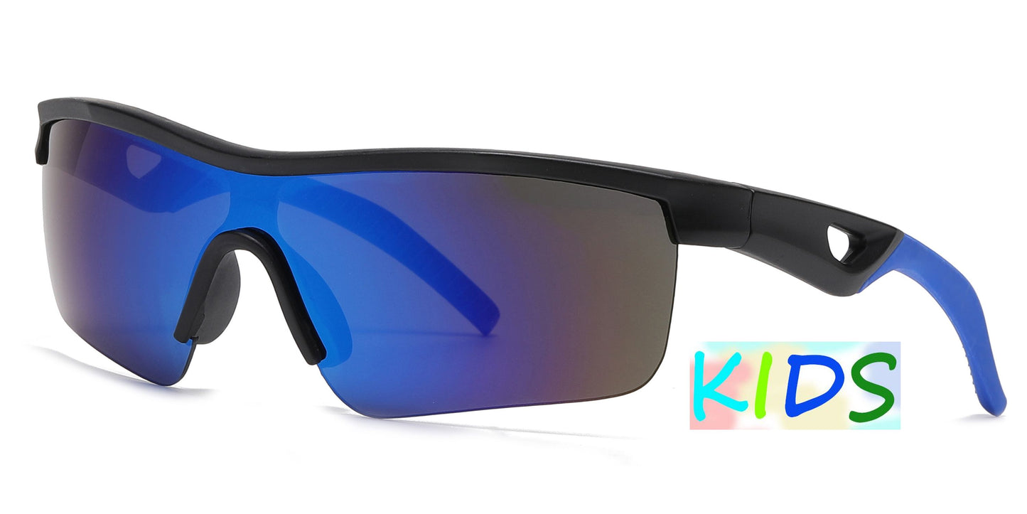 4593 -  Kids Sports Semi Rimless One Piece Lens Plastic Sunglasses