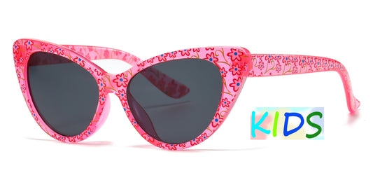 4903 - Kids Cat Eye Flower Print Plastic Sunglasses