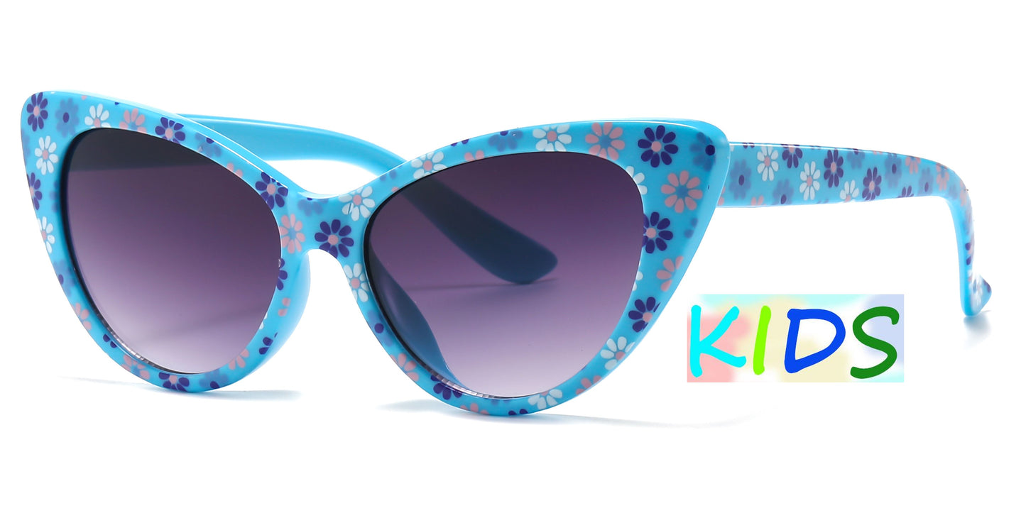 4903 - Kids Cat Eye Flower Print Plastic Sunglasses