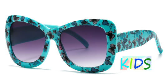 4904 - Kids Rectangular Flower Print Plastic Sunglasses