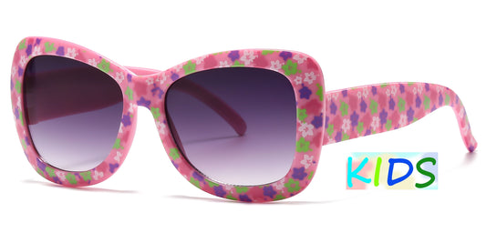 4904 - Kids Rectangular Flower Print Plastic Sunglasses