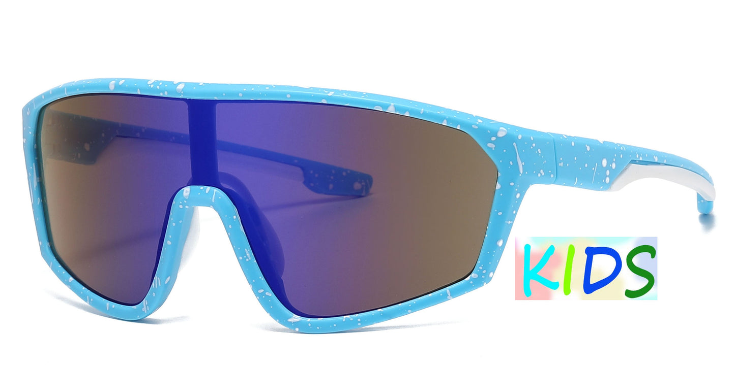 4906 - Kids Sport One Piece Shield Plastic Sunglasses with Color Mirrored Lens