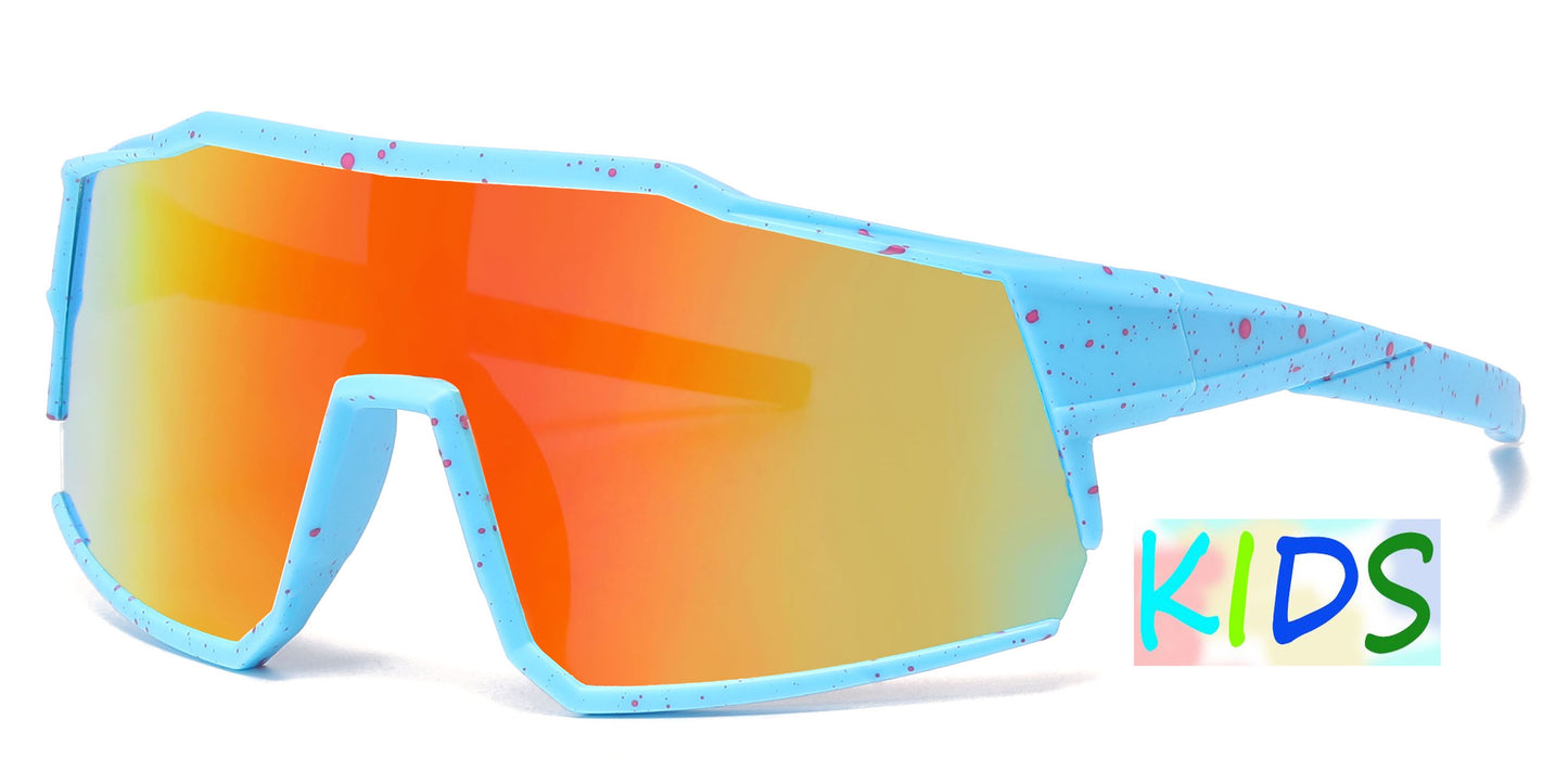 4908 - Kids Sport One Piece Shield Plastic Sunglasses with Color Mirrored Lens