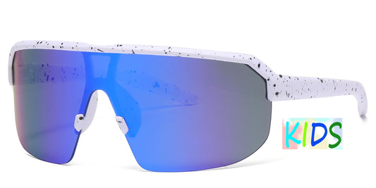 4909 - Kids Semi Rimless Color Mirror One Piece Shield Lens Sports Plastic Sunglasses