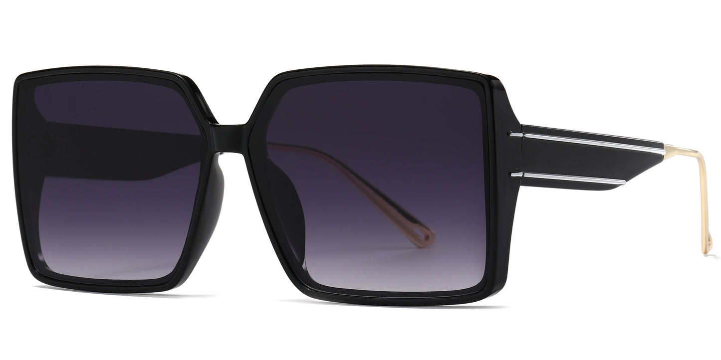 5213 - Square Plastic Fashion Sunglasses with Metal Tip Temple