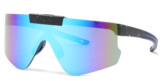 5229 - Plastic Flat Top One Piece Flip Up Lens Sports Rimless Sunglasses