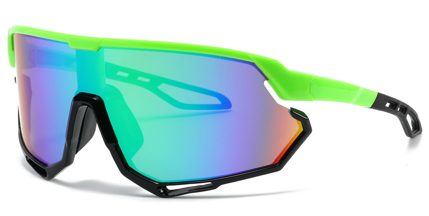 5232 - Plastic Sports Sunglasses with Color Mirror Lens