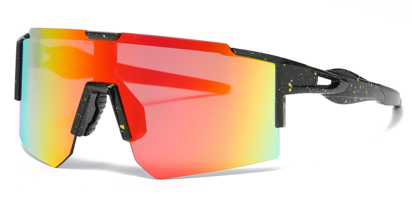 5239 - Semi Rimless Color Mirror One Piece Shield Lens Sports Sunglasses