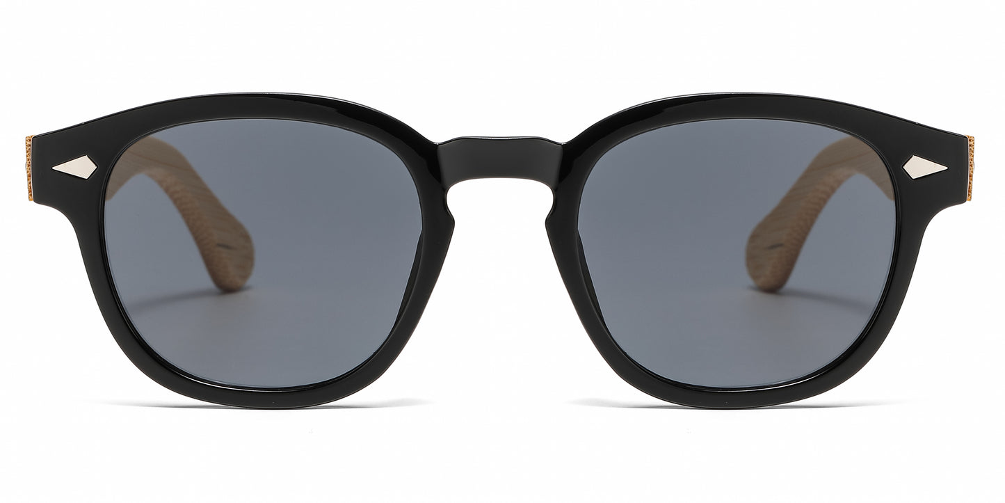 5259 Bamboo - Round Plastic Frame with Key Hole Bamboo Temple Sunglasses