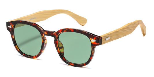 5259 Bamboo - Round Plastic Frame with Key Hole Bamboo Temple Sunglasses