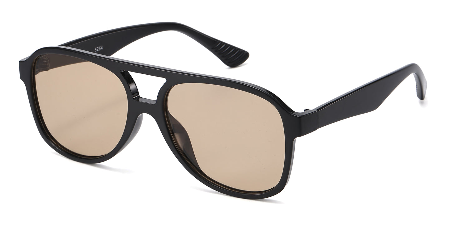 5264 - Flat Top Aviator Plastic Sunglasses