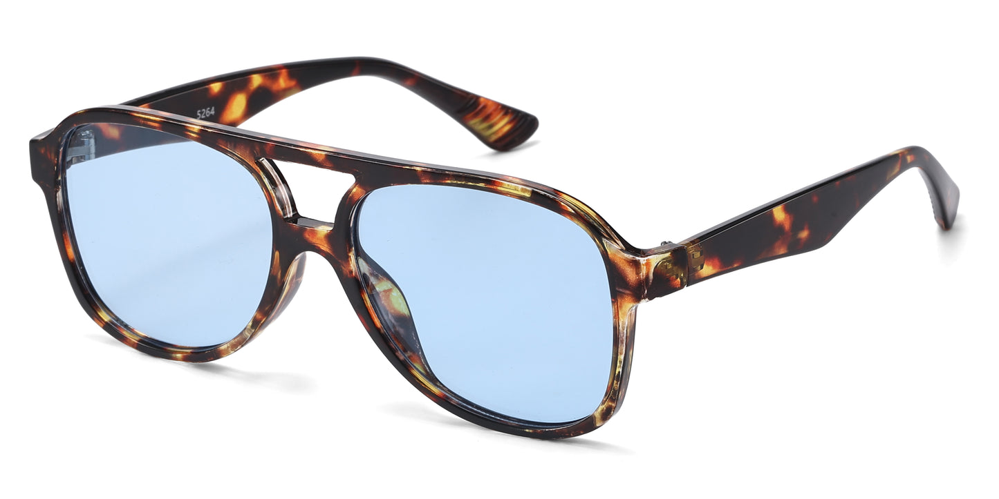 5264 - Flat Top Aviator Plastic Sunglasses