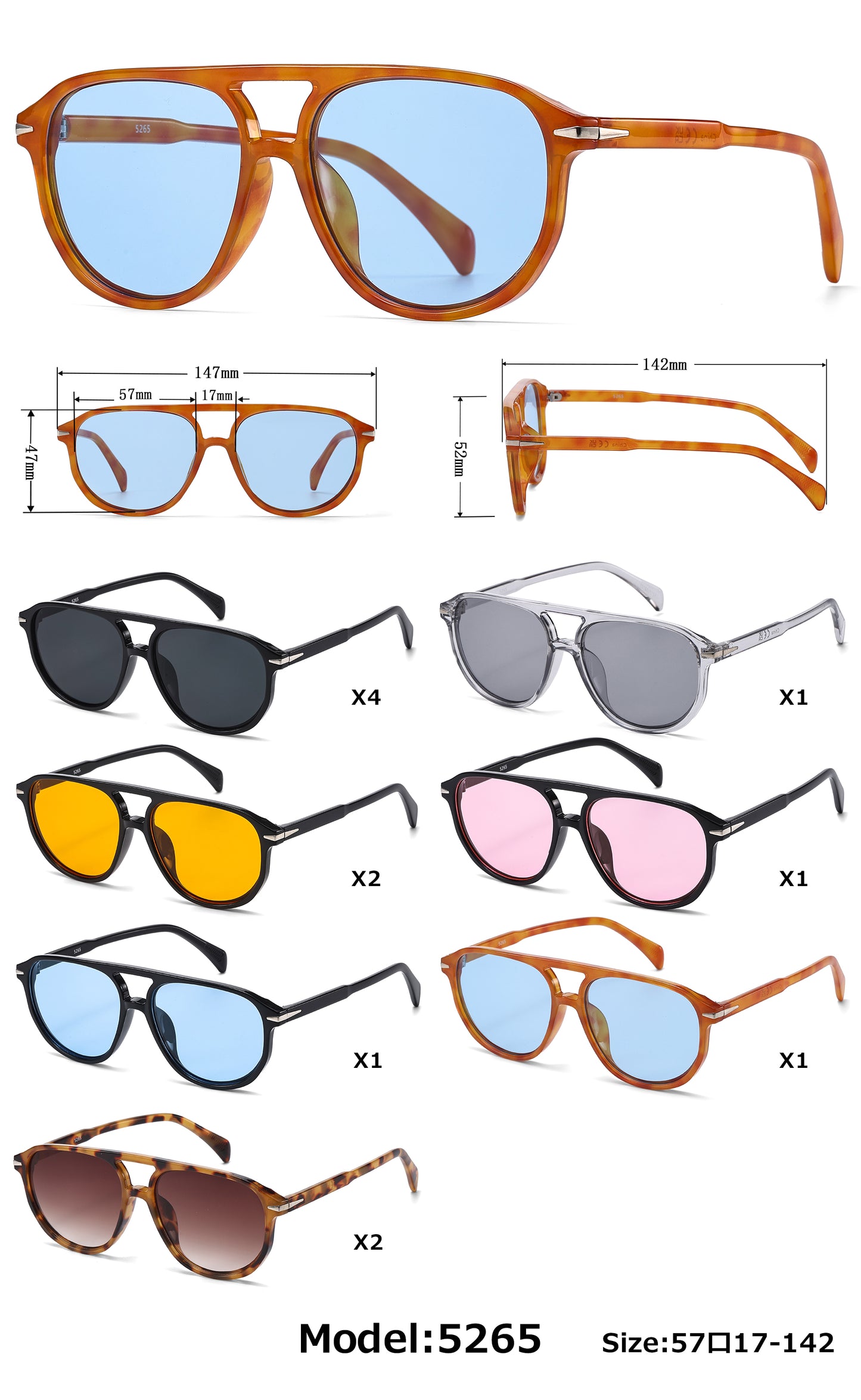 5265 - Modern Aviator Plastic Sunglasses