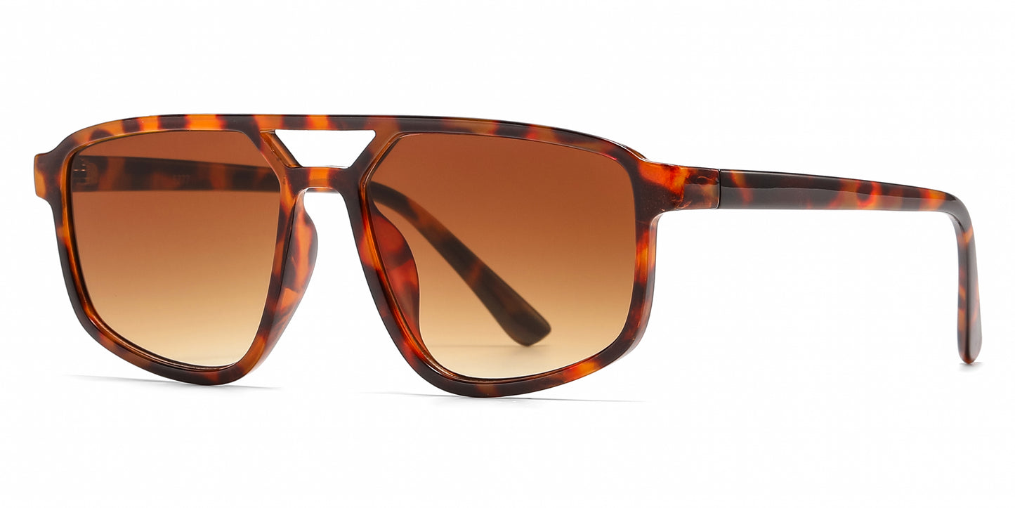 5277 - Rectangular Aviator with Brow Bar Plastic Sunglasses