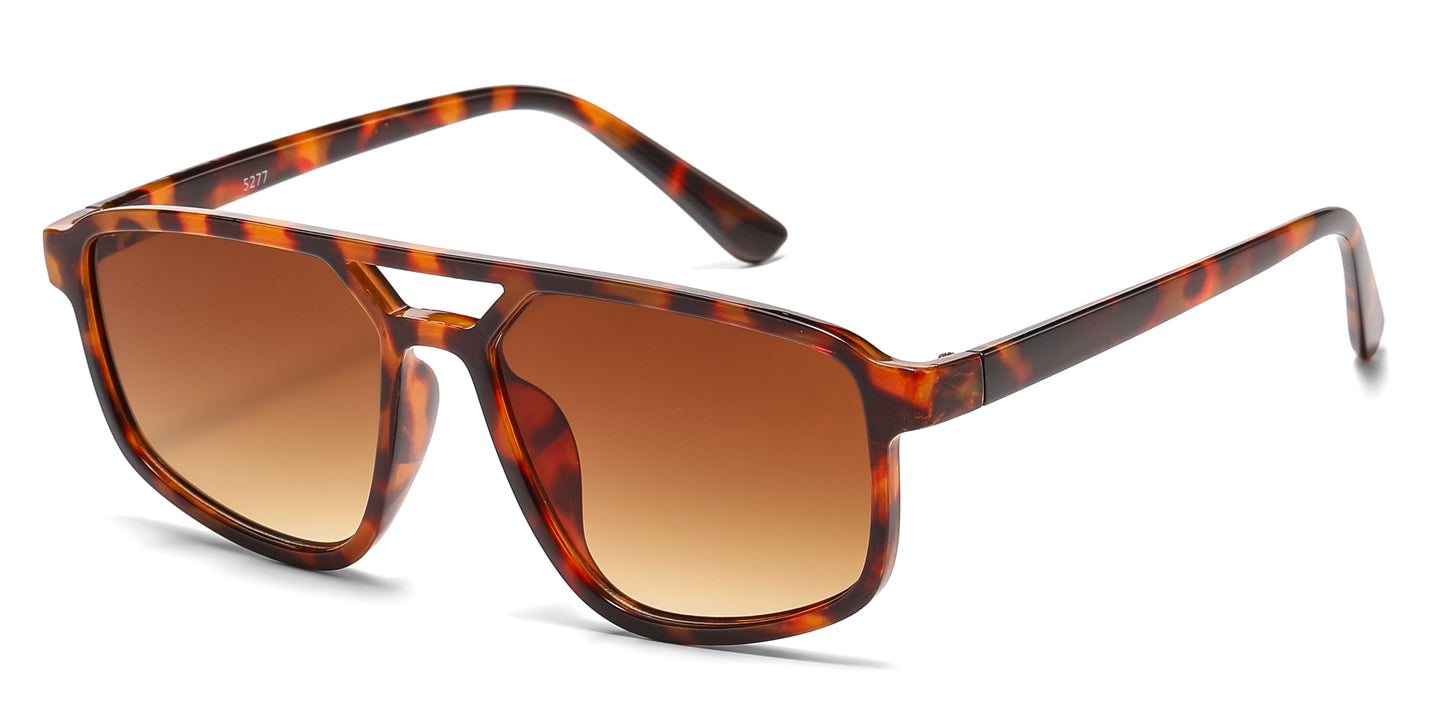 5277 - Rectangular Aviator with Brow Bar Plastic Sunglasses
