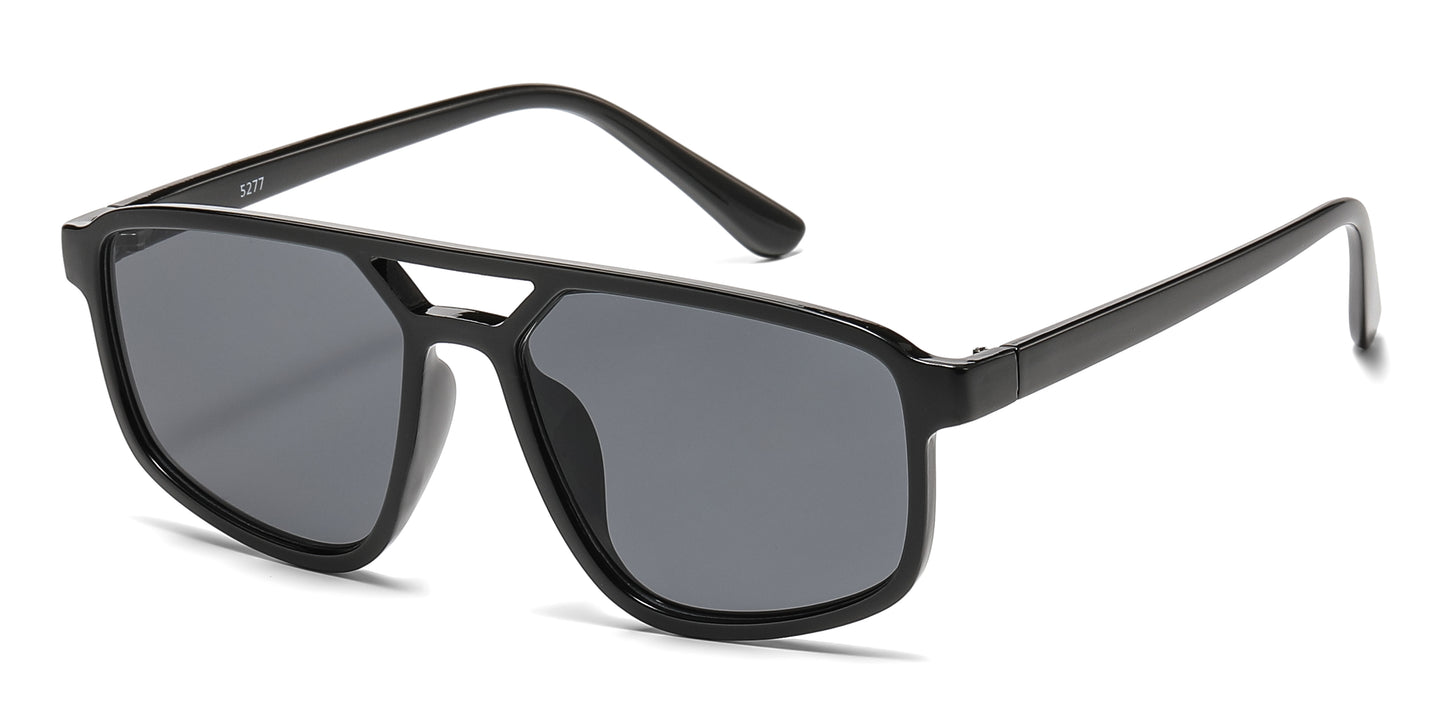 5277 - Rectangular Aviator with Brow Bar Plastic Sunglasses