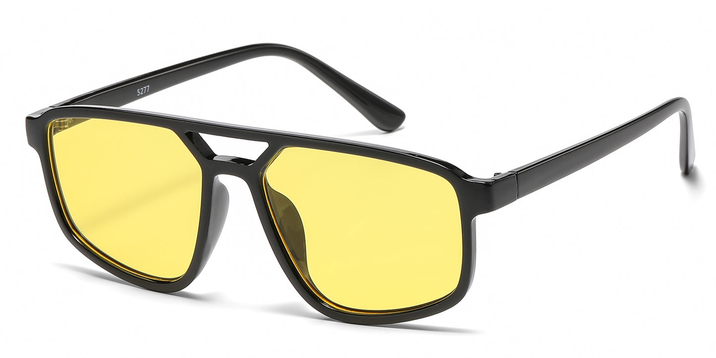 5277 - Rectangular Aviator with Brow Bar Plastic Sunglasses