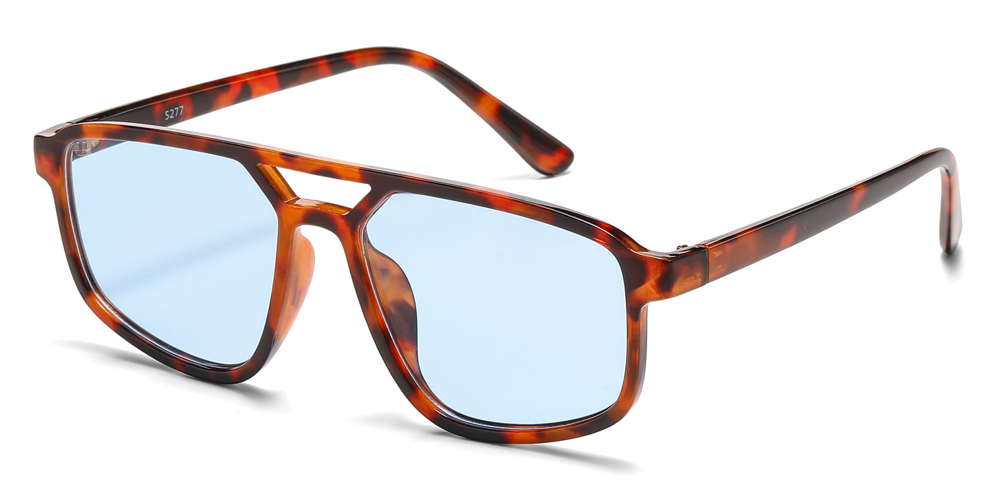 5277 - Rectangular Aviator with Brow Bar Plastic Sunglasses