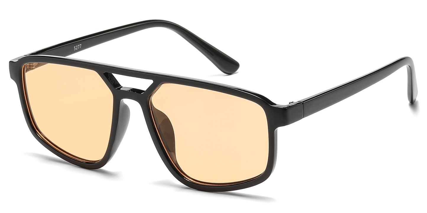 5277 - Rectangular Aviator with Brow Bar Plastic Sunglasses
