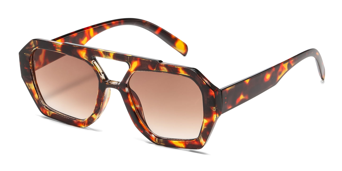 5278 - Hexagonal Fashion Brow Bar Plastic Sunglasses