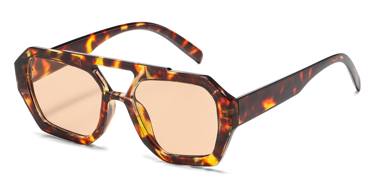 5278 - Hexagonal Fashion Brow Bar Plastic Sunglasses