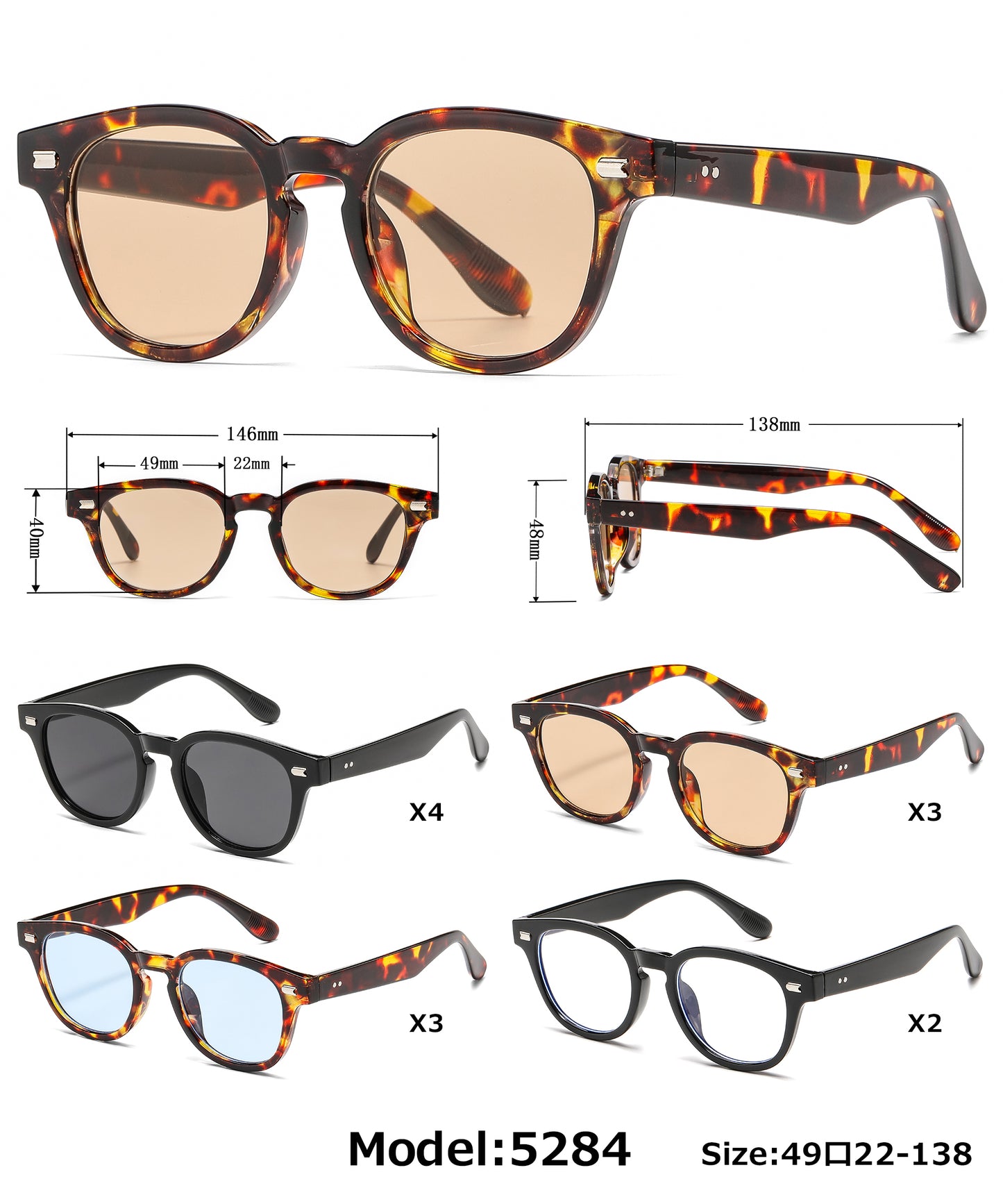 5284 - Round Frame with Key Hole Bridge Plastic Sunglasses