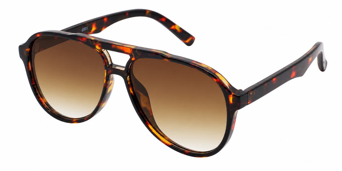 6601 - Classic Oval Shaped Aviator Plastic Sunglasses